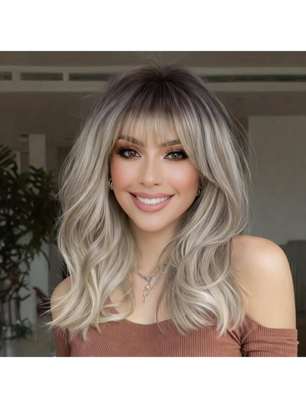 Women's Platinum Natural Looking 18 Inch Classic Synthetic Layered Wavy Wigs